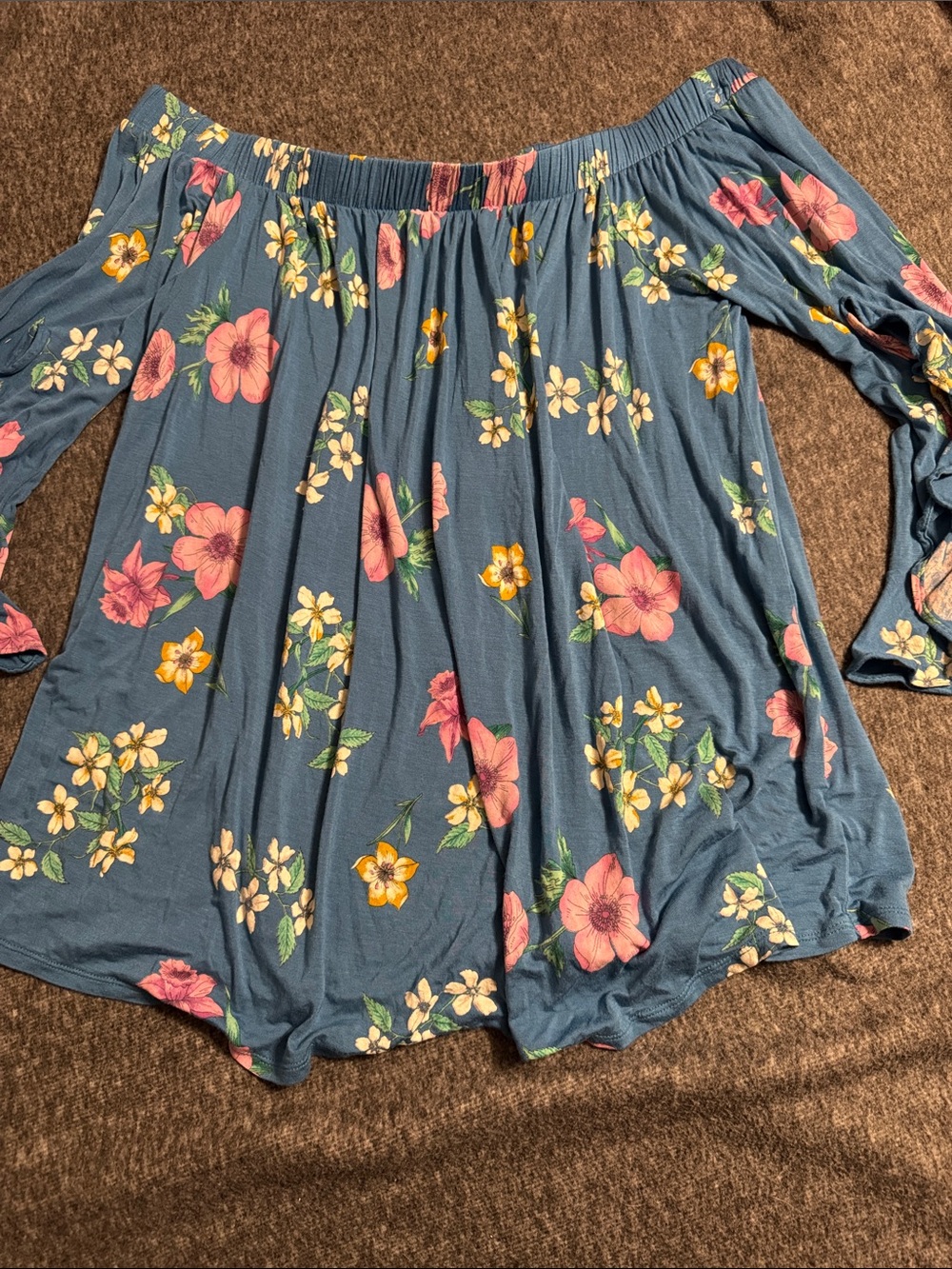 Lane Bryant Blue Off-Shoulder Floral Tunic
